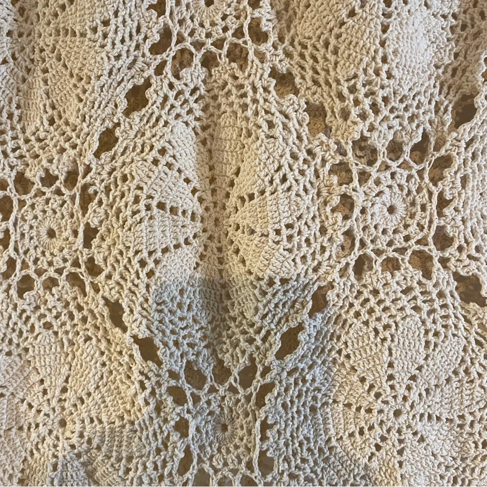 Vintage Round Beige Cotton Crochet Lace Tablecloth 24” Diameter